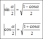 sinus cosinus po�owy k�ta